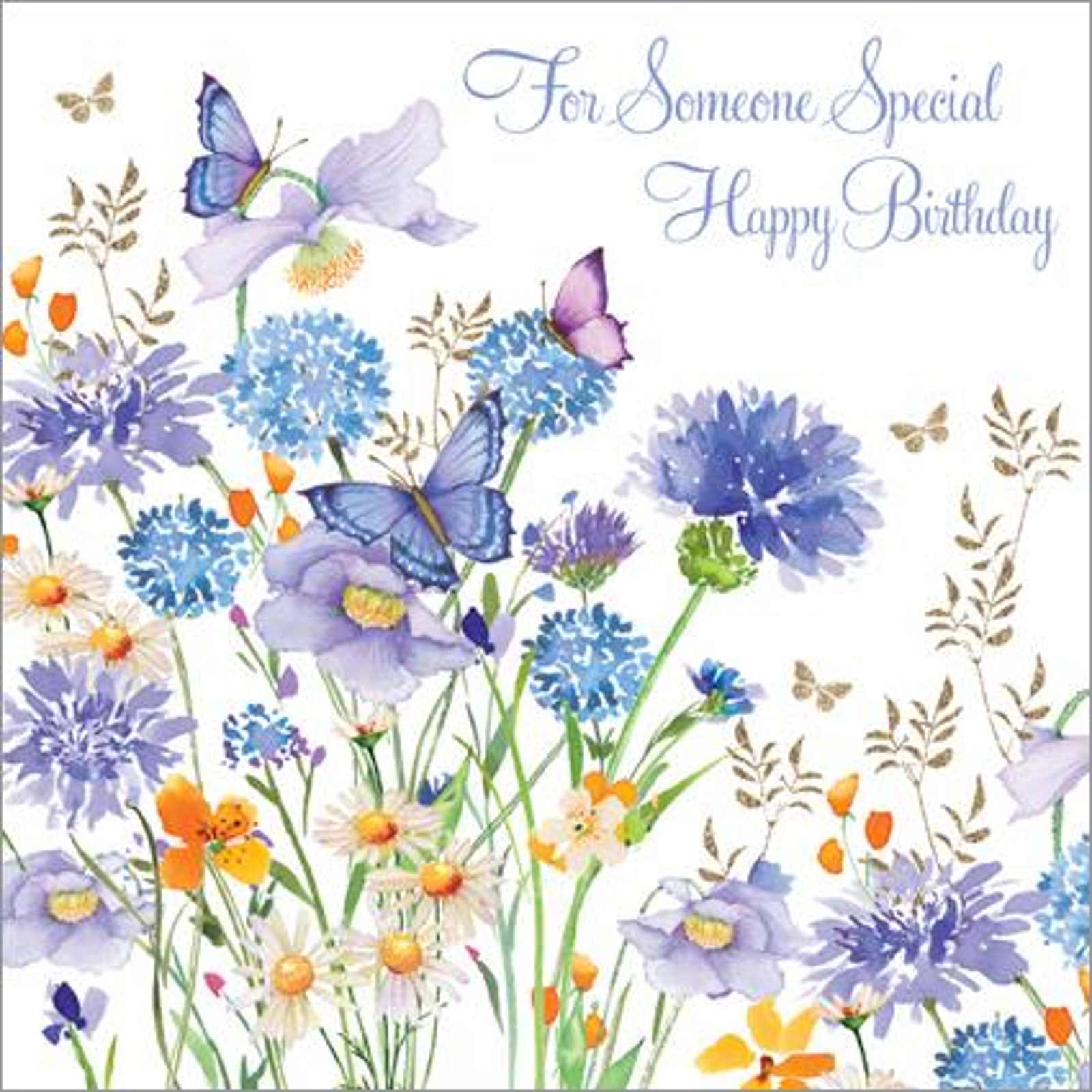 Blue Alliums and Butterflies Birthday Card - LR2314 - Polkadot Stripes