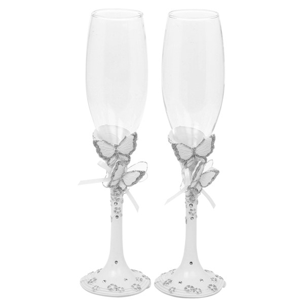 Champagne Flutes For The Bride And Groom Polkadot Stripes