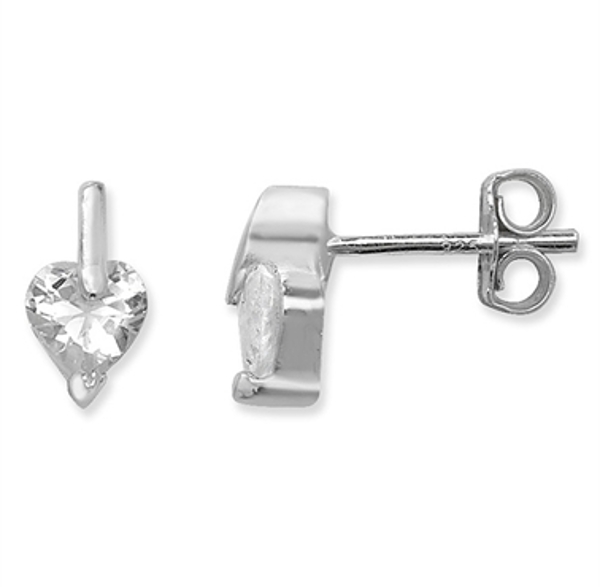 Heart-shaped CZ Silver Ear Studs